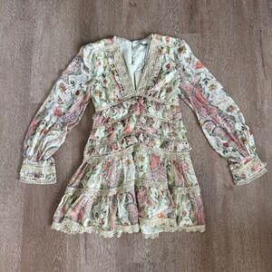 NWT AllSaints Zaphia Long Sleeve Tiered Dress, Cascade Green, US 4